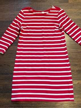 Old Navy Red and White Striped Midi Dress with Long Sleeves
